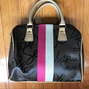 Pink Victoria’s secret monogram stripe logo bag